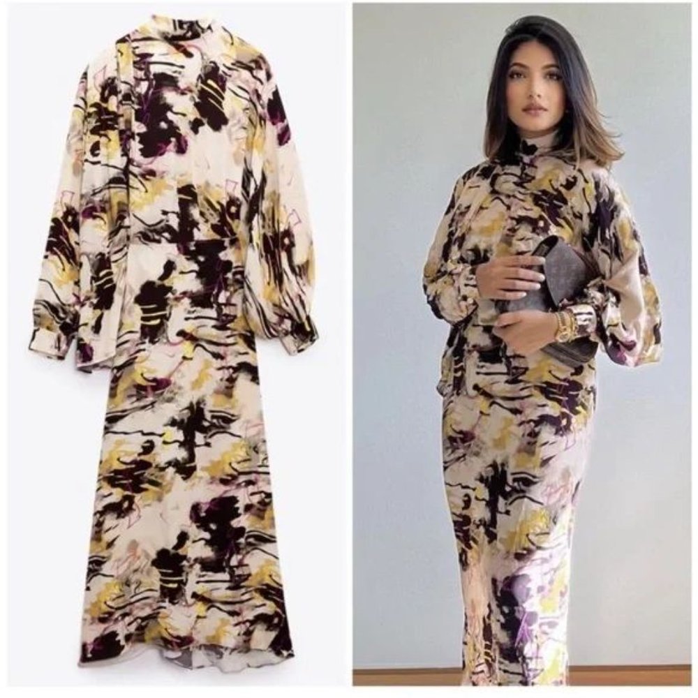ZARA DRESS PRINTER MIDI MULTICOLORED - Picture 4 of 4